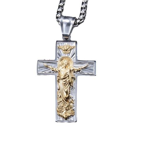 304 roestvrij staal Halsketting, Crucifix Cross, plated, mode sieraden & uniseks, meer kleuren voor de keuze, Lengte Ca 23.6 inch, Verkocht door PC