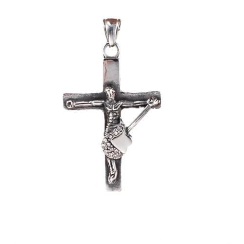 Titanium Steel Pendants Cross polished vintage & Unisex & with rhinestone & blacken original color Sold By PC