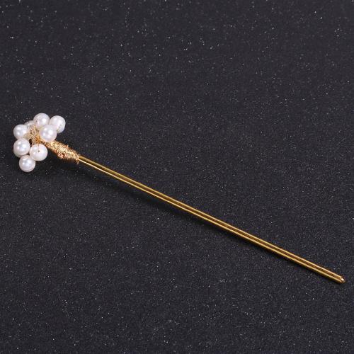 Plaukų Stick, ABS plastikas pearl, su Žalvarinis, moters, aukso, Pearls 6.0mm-7.0mm, Pardavė PC