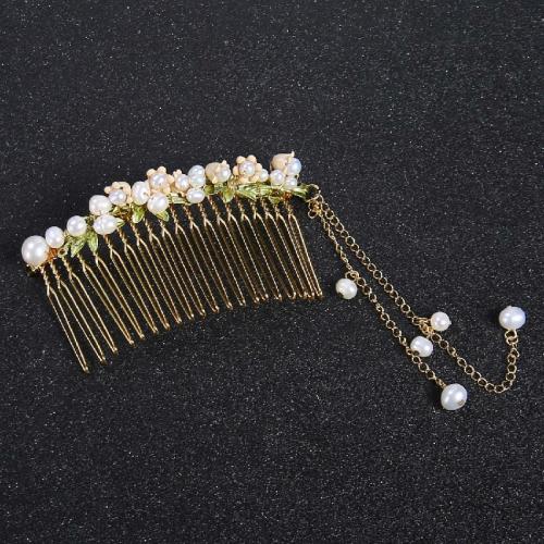 الزخرفية الشعر كومز, البلاستيك ABS اللؤلؤ, مع النحاس, للمرأة, ذهبي, Pearl 4-8mm, تباع بواسطة PC