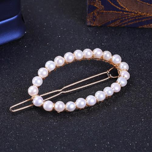 Pinzas para Cabello, Perlas de plástico ABS, con metal, para mujer, Blanco, Pearl 5-6mm, Vendido por UD