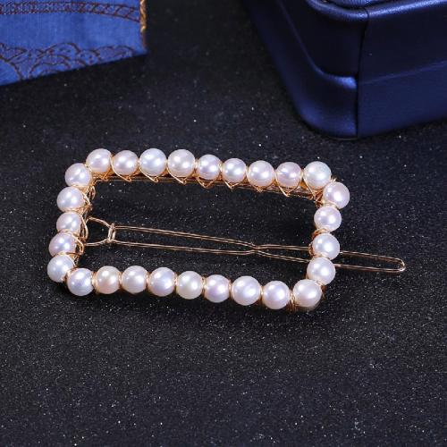 Pince à cheveux, Plastique ABS perle, avec laiton, pour femme, blanc, Pearl 5-6mm, Vendu par PC