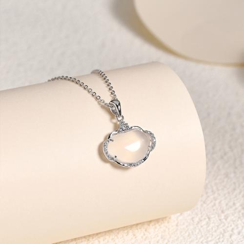 Cubic Zirconia Micro άνοιγαν Sterling Silver κρεμαστό κόσμημα, 925 ασημένιο ασήμι, με χαλκηδόνιος λίθος, DIY & μικρο ανοίξει κυβικά ζιρκονία, 17.30x18.60x5.50mm, Sold Με PC