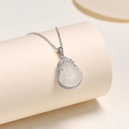 Cubic Zirconia Micro άνοιγαν Sterling Silver κρεμαστό κόσμημα, 925 ασημένιο ασήμι, με Λευκό Χαλκηδόνας, DIY & μικρο ανοίξει κυβικά ζιρκονία, 22.10x17.80x9.30mm, Sold Με PC