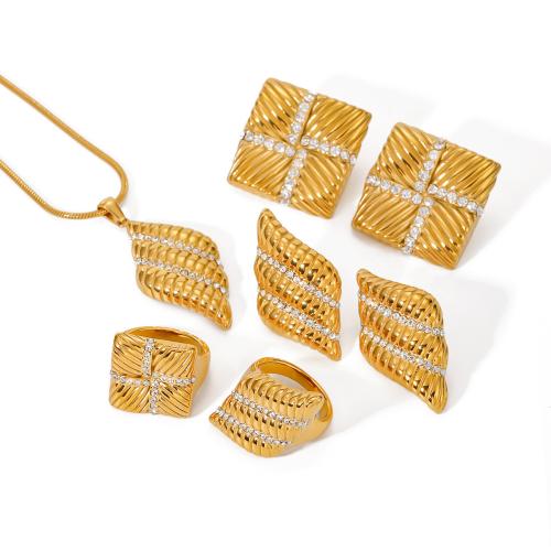 Strass Stainless Steel Jewelry Set, 304 roestvrij staal, 18K verguld, verschillende stijlen voor de keuze & voor vrouw & met strass, gouden, Verkocht door PC