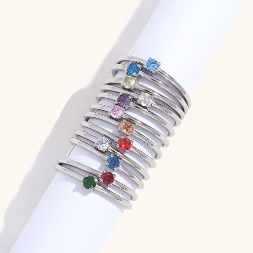 Anillo de dedo del acero inoxidable del Zirconia cúbico, acero inoxidable 304, pulido, diverso tamaño para la opción & micro arcilla de zirconia cúbica & para mujer, color original, Vendido por UD