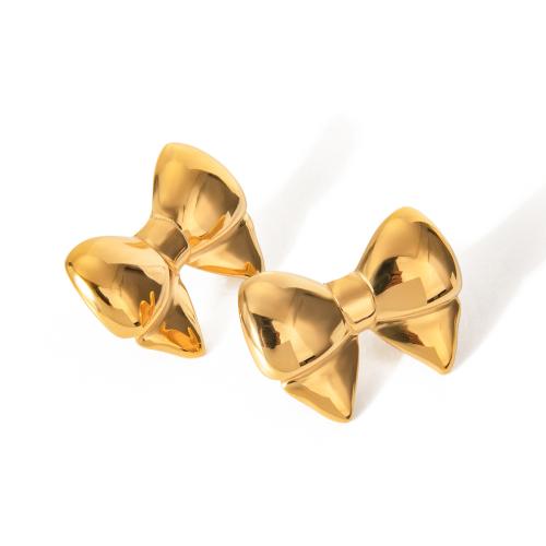 Stainless Steel Stud Earrings 304 Stainless Steel Bowknot 18K gold plated fashion jewelry & for woman golden Sold By Pair