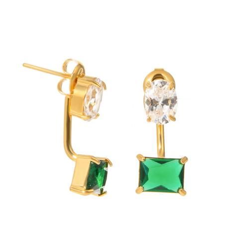 Stainless Steel Stud Earrings 304 Stainless Steel 18K gold plated fashion jewelry & micro pave cubic zirconia & for woman golden Sold By Pair