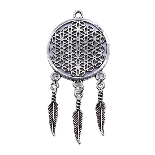 Sinc Alloy Pendants, Dreamcatcher, dath airgid antique plátáilte, DIY, 29x64mm, Díolta De réir PC