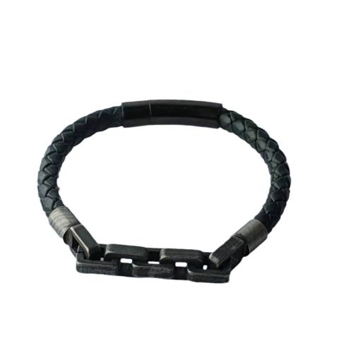 Pulseras de Cordón de PU, Cuero de PU, con acero inoxidable 304, Joyería & longitud diferente para la opción & para hombre, Negro, Vendido por UD