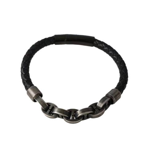 Pulseras de Cordón de PU, Cuero de PU, con acero inoxidable 304, Joyería & longitud diferente para la opción & para hombre, Negro, Vendido por UD