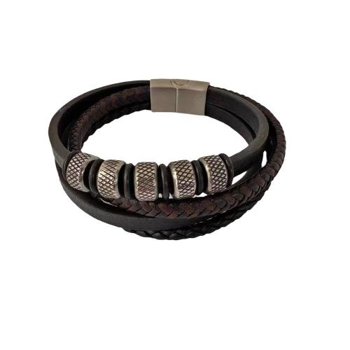 PU Leather Cord Bracelets with 304 Stainless Steel Vacuum Ion Plating fashion jewelry & for man Sold By PC