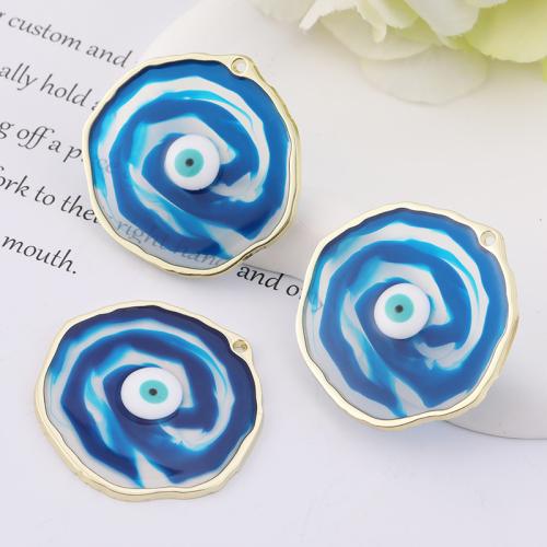 Evil Eye Pendants Zinc Alloy Slightly Round gold color plated DIY & evil eye pattern & enamel nickel lead & cadmium free Sold By Bag