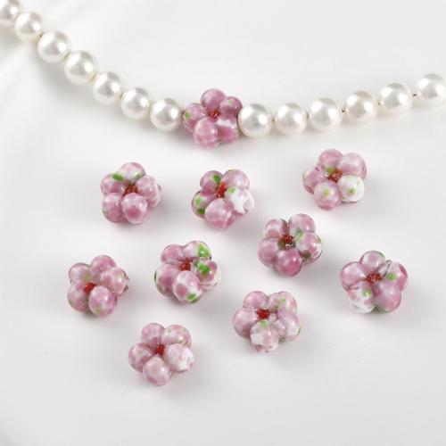 Handgewickelte Perlen, Lampwork, Blume, DIY, Rosa, Size about 14-15mm, thickness about 7-7.9mm, Bohrung:ca. 1.5mm, verkauft von PC