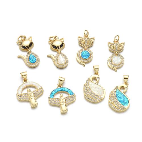 Cubic Zirconia Micro Pave Brass Pendant with Opal plated DIY & micro pave cubic zirconia Sold By PC