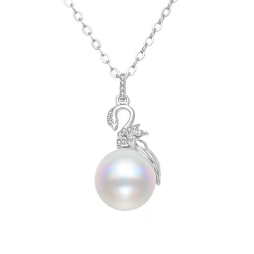 Cubic Zircon Micro Pave 925 Sterling Silver Necklace with Shell Pearl & micro pave cubic zirconia Sold By PC