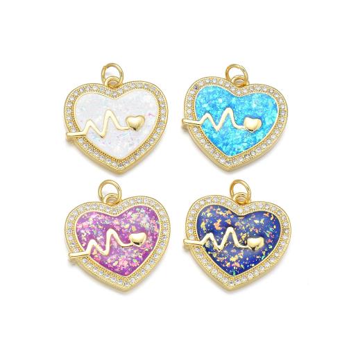 Cubic Zirconia Micro Pave Brass Pendant with Opal Heart plated DIY & micro pave cubic zirconia Sold By PC