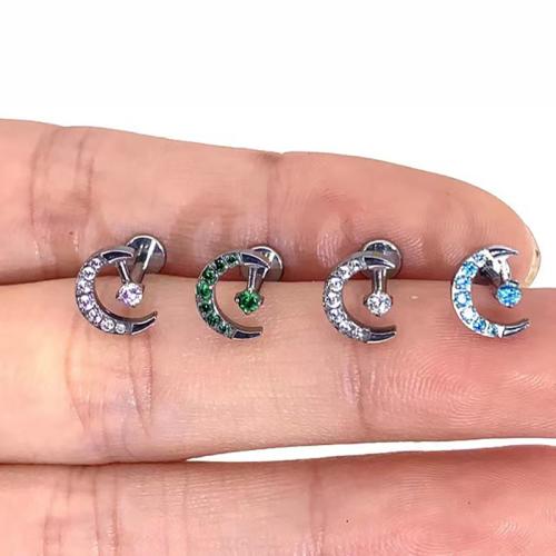 Titanium Staal Earring, Titanium Alloy, plated, uniseks & verschillende grootte voor keus & micro pave zirconia, meer kleuren voor de keuze, 5pC's/Bag, Verkocht door Bag