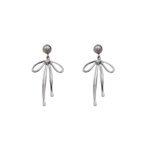 304 roestvrij staal Drop Earring, Strik, plated, voor vrouw & hol, meer kleuren voor de keuze, 20x40mm, Verkocht door pair