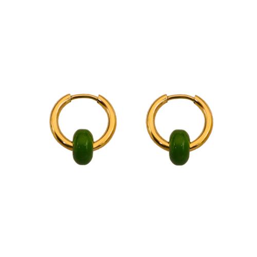 304 roestvrij staal Huggie Hoop Earring, met Hars, gold plated, mode sieraden & voor vrouw & hol, 15x17mm, Verkocht door pair