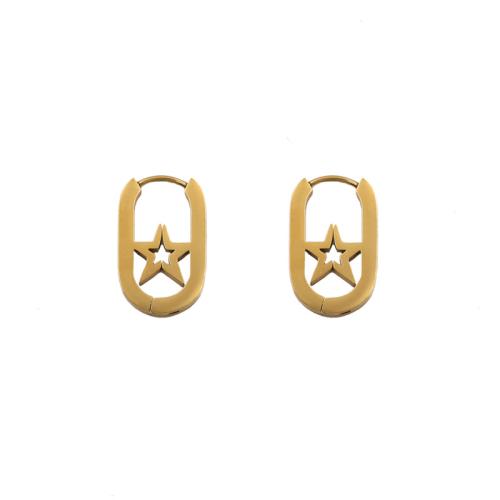 Titanium Steel Drop Earring gold color plated & for woman & hollow 13mm Sold By Pair