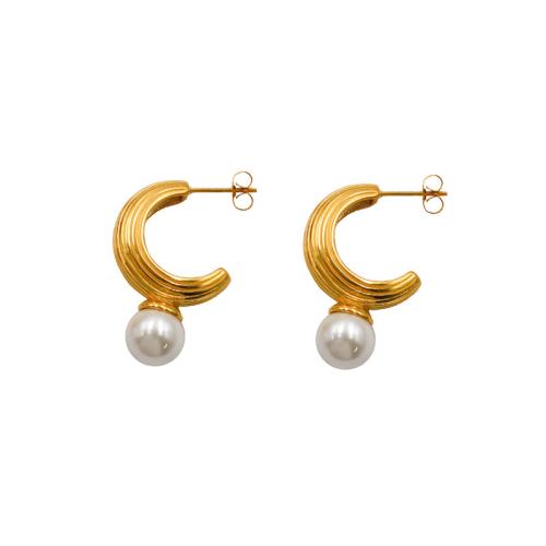 304 roestvrij staal Stud Earring, met Plastic Pearl, Letter C, gold plated, mode sieraden & voor vrouw, 20x33mm, Verkocht door pair