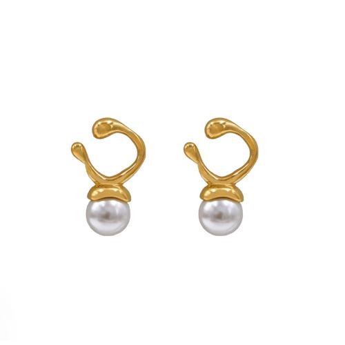 Titan Stål Stud Earring, med Plast Pearl, Geometriskt mönster, guldfärg pläterade, mode smycken & för kvinna, 17x26mm, Säljs av Par