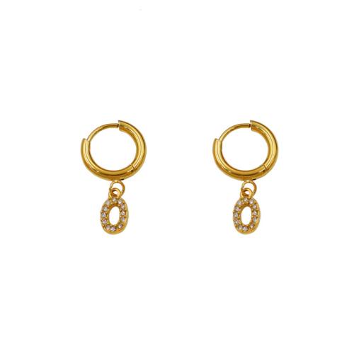 Acier titane Boucles d'oreilles pendantes Hoop Huggie, numéro, Placage de couleur d'or, styles différents pour le choix & pavé de micro zircon & pour femme, 5x22mm, Vendu par paire