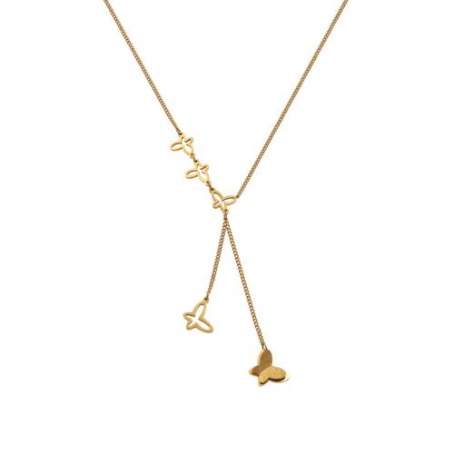 Acier titane collier, avec 2inch chaînes de rallonge, papillon, Placage de couleur d'or, bijoux de mode & pour femme & creux, Longueur Environ 15.7 pouce, Vendu par PC