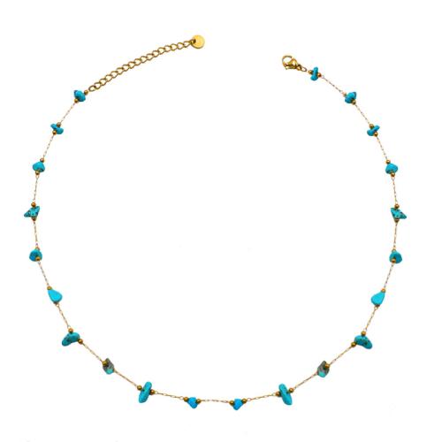 Acier inoxydable 304 collier, avec turquoise, avec 2inch chaînes de rallonge, Placage de couleur d'or, bijoux de mode & pour femme, Longueur Environ 15.4 pouce, Vendu par PC