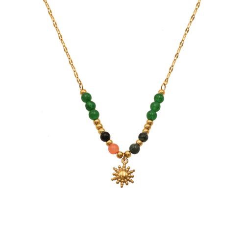 Titanium Steel Necklace with Gemstone with 2inch extender chain Sun gold color plated vintage & for woman Length Approx 19.7 Inch Sold By PC