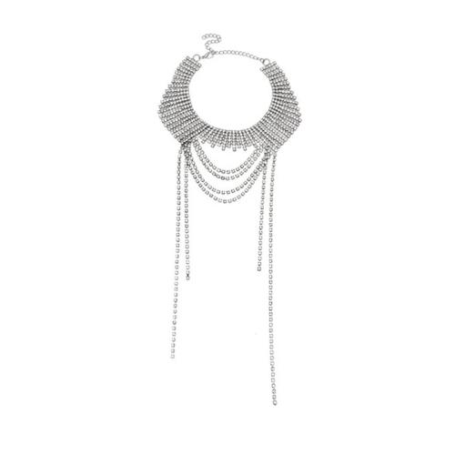 Mode Collier Choker, alliage de zinc, avec 10cm chaînes de rallonge, Placage de couleur argentée, bijoux de mode & pour femme & avec strass, Longueur Environ 28 cm, Vendu par PC