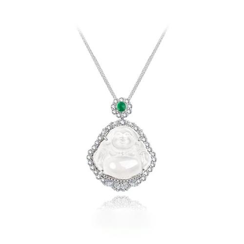 Cubic Zirconia micro pavimenta Sterling Silver Ciondolo, 925 sterline d'argento, with Hetian Jade, DIY & Micro spianare cubic zirconia, 35x26mm, Venduto da PC