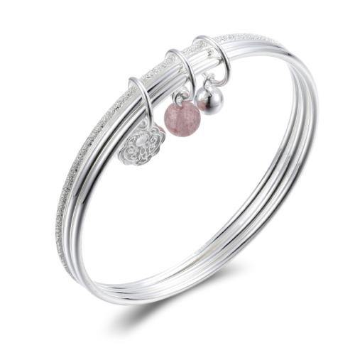 Sterling Silver Βραχιόλια, 925 ασημένιο ασήμι, με Strawberry Quartz, κοσμήματα μόδας & διαφορετικά στυλ για την επιλογή & για τη γυναίκα, Εσωτερική διάμετρος:Περίπου 57.5mm, Sold Με PC