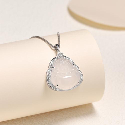 Cyrkonia sześcienne Micro Pave 925 Sterling Srebrny wisiorek, 925 Srebro, ze biały Chalcedon, DIY & mikro utorować cyrkonia, 28.50x25.80mm, sprzedane przez PC