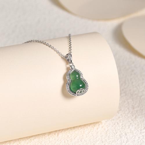 Cubic Zirconia Micro Pave Sterling sølv vedhæng, 925 Sterling Sølv, med Chalcedony, Calabash, du kan DIY & Micro Pave cubic zirconia, flere farver til valg, 19.30x13.20mm, Solgt af PC