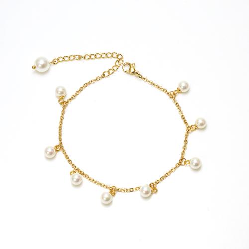 Roestvrijstalen Anklet, 304 roestvrij staal, met Plastic Pearl, met 6cm extender keten, 18K verguld, mode sieraden & voor vrouw, gouden, Lengte Ca 20 cm, Verkocht door PC