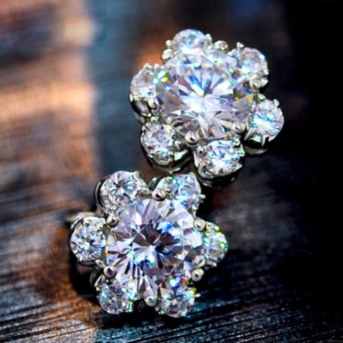 Boucles d'oreilles en laiton zircon cubique pavent, fleur, bijoux de mode & pavé de micro zircon & pour femme, 11mm, Vendu par paire