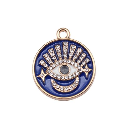 Evil Eye Hangers, Zinc Alloy, gold plated, DIY & boze oog patroon & glazuur & met strass, 26x22mm, Verkocht door PC