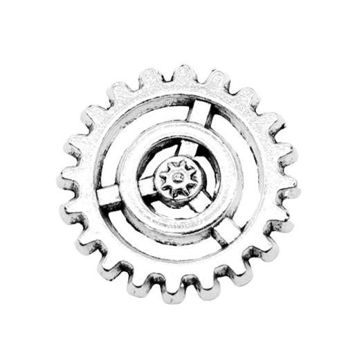 Sinc Alloy Pendants, Gear Roth, dath airgid antique plátáilte, DIY, 17x17mm, Díolta De réir PC