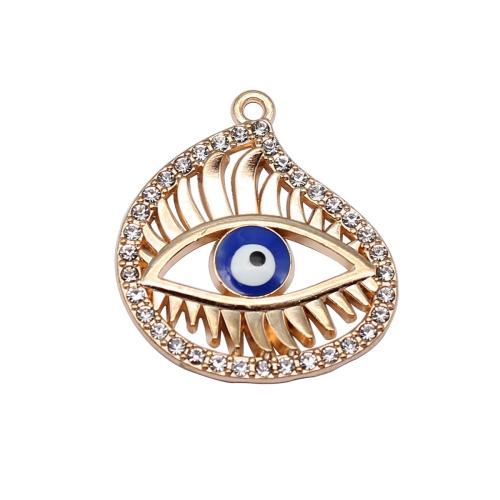 Pendants Eye olc, Sinc Alloy, Teardrop, dath an óir plated, DIY & cruan & le rhinestone, 51x27mm, Díolta De réir PC