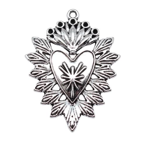 Pendentifs coeur en alliage de zinc, Plaqué de couleur d'argent, DIY, 44x33mm, Vendu par PC