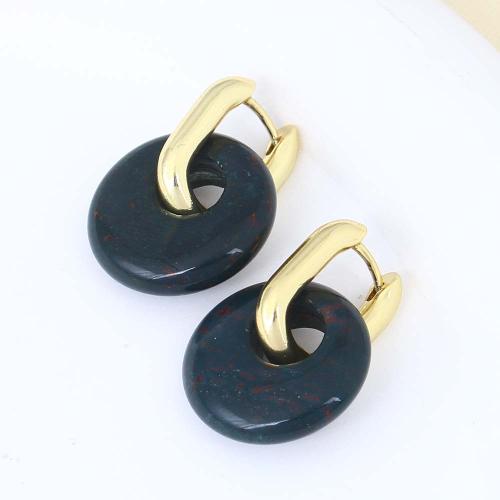 Pendientes de Palanca Hacia Atrás en Latón, metal, con chips de piedras preciosas, Esférico, chapado en color dorado, para mujer, libre de níquel, plomo & cadmio, 42.60x11.40x7.70mm, Vendido por Par