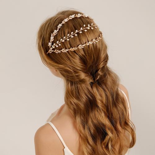 Hair Bands Zinc Alloy with Plastic Pearl gold color plated for woman & with rhinestone nickel lead & cadmium free Sold By PC