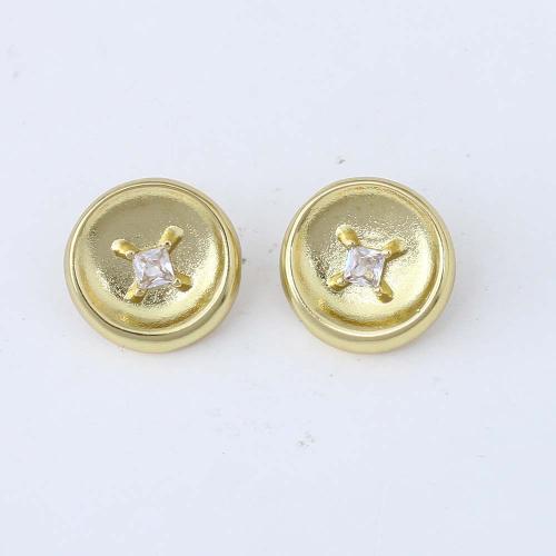 Cubic Zirconia Micro Pave Brass Earring Round gold color plated micro pave cubic zirconia & for woman nickel lead & cadmium free Sold By Pair