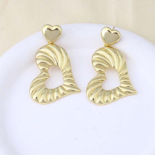 Pendientes de Gota en Latón, metal, Corazón, chapado en color dorado, para mujer, libre de níquel, plomo & cadmio, 31x25.70x2.70mm, Vendido por Par