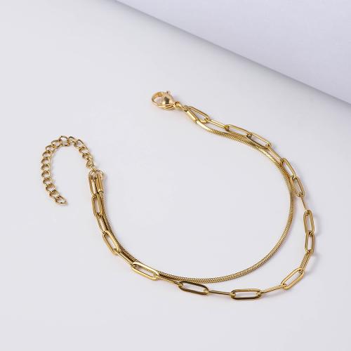 Stainless Steel Jewelry Bracelet 304 Stainless Steel with 5cm extender chain plated fashion jewelry golden Length 17 cm Sold By PC