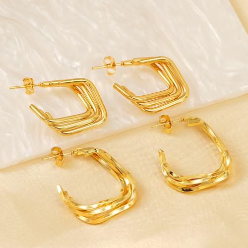 Stainless Steel Stud Earrings 304 Stainless Steel 18K gold plated fashion jewelry & for woman Sold By Pair