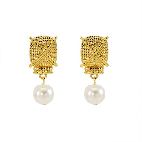 Roestvrij staal Stud Earrings, 304 roestvrij staal, met Plastic Pearl, 18K verguld, mode sieraden & voor vrouw, 33mm, Verkocht door pair