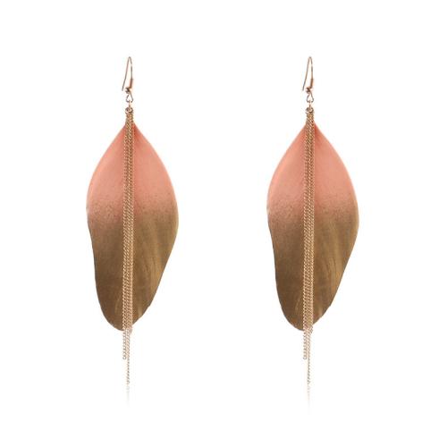 Zinc Alloy Øreringe, med Feather, Leaf, forgyldt, mode smykker & for kvinde, flere farver til valg, 135x40mm, Solgt af par